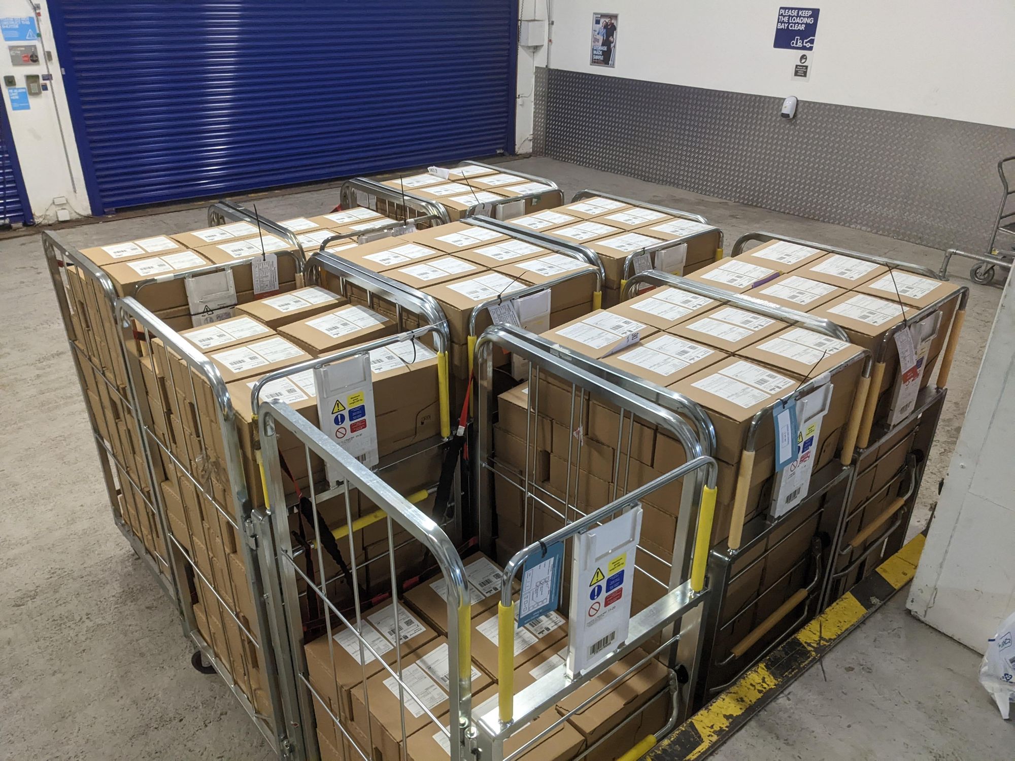 Crates filled with boxes ready to be shipped out